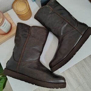 UGG Michelle Leather Stout Boots Dark Brown Mid-Calf Boots Size 11